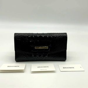 BRAHMIN Melbourne CHECKBOOK WALLET BLACK LEATHER TRIFOLD CLUTCH WALLET NEW
